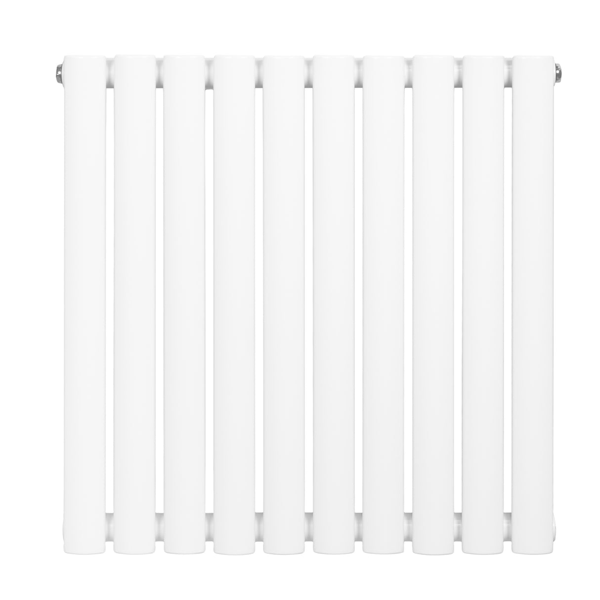 Ovale design radiator met één kolom, 600 mm x 600 mm, strak wit met een gladde afwerking en moderne uitstraling