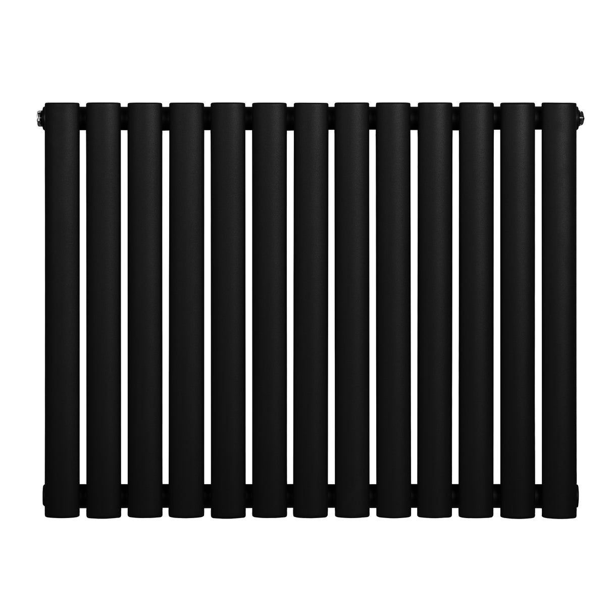 Ovale zwarte designradiator met één kolom, 600 mm hoog en 780 mm breed, met een strakke, moderne afwerking en gladde textuur