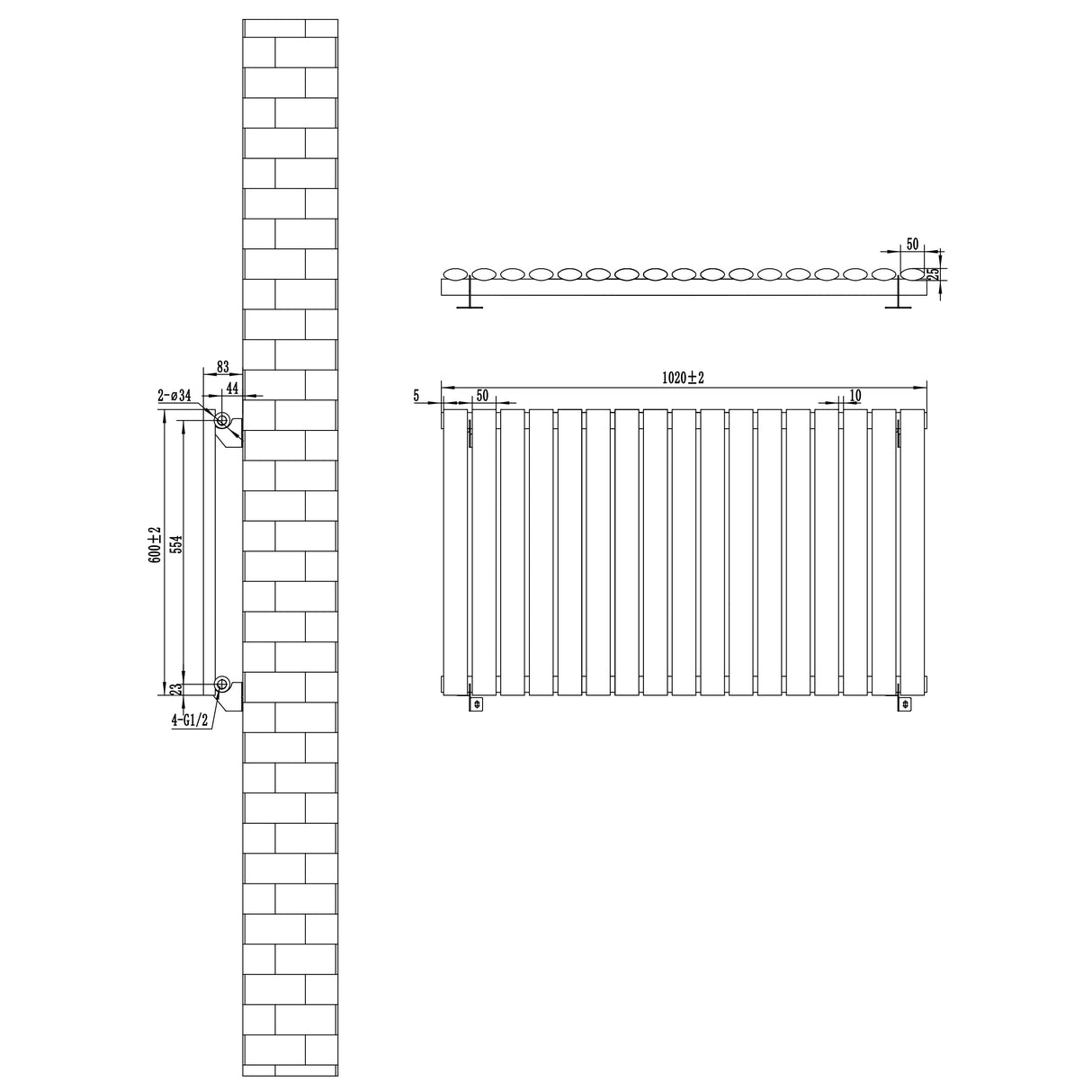 Ovale design radiator in antraciet grijs, 1 kolom, 600 mm x 1020 mm, met strakke lijnen en moderne uitstraling, geschikt voor elke ruimte