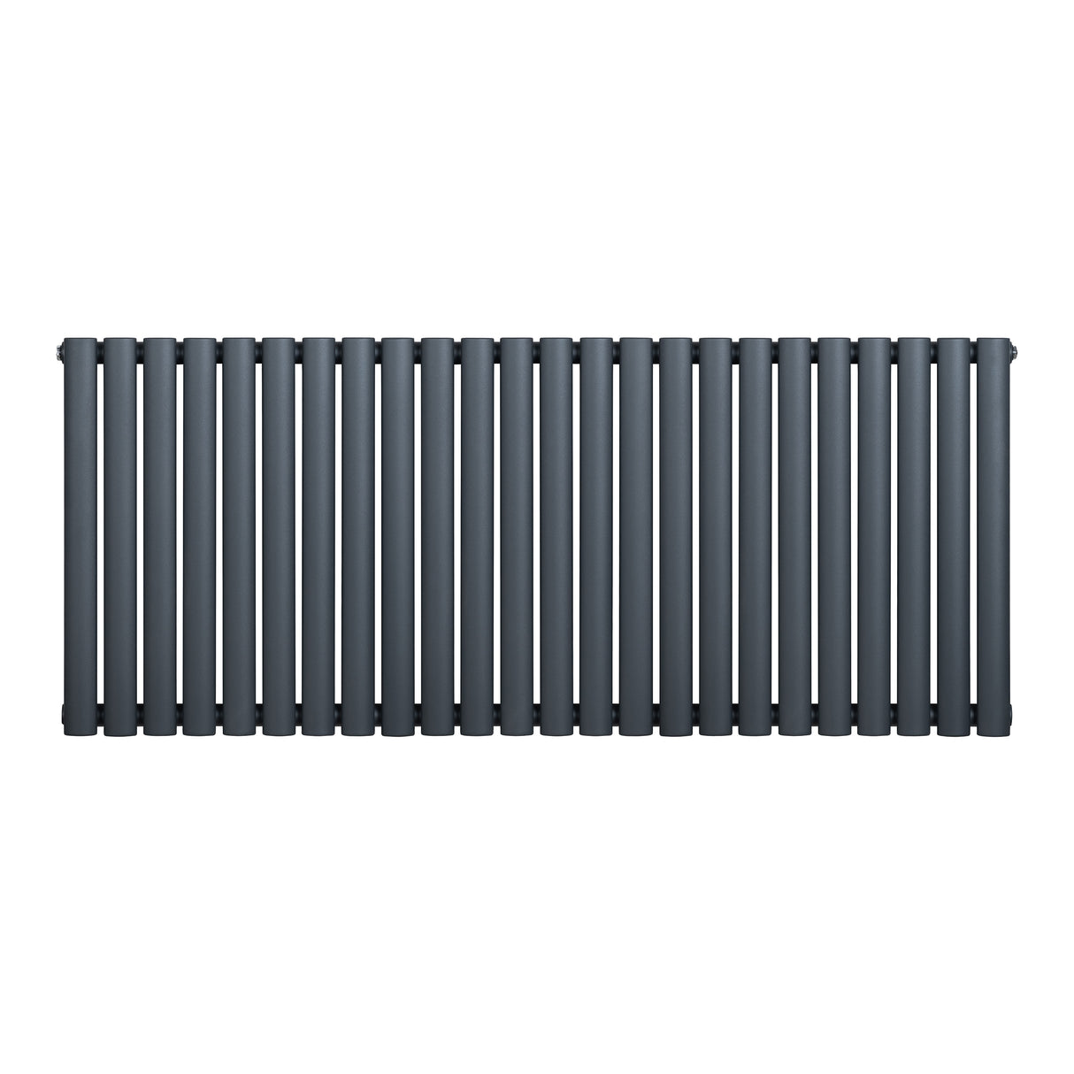 Ovale design radiator met één kolom in antraciet grijs, 600 mm hoog en 1440 mm breed, met een strakke, moderne uitstraling
