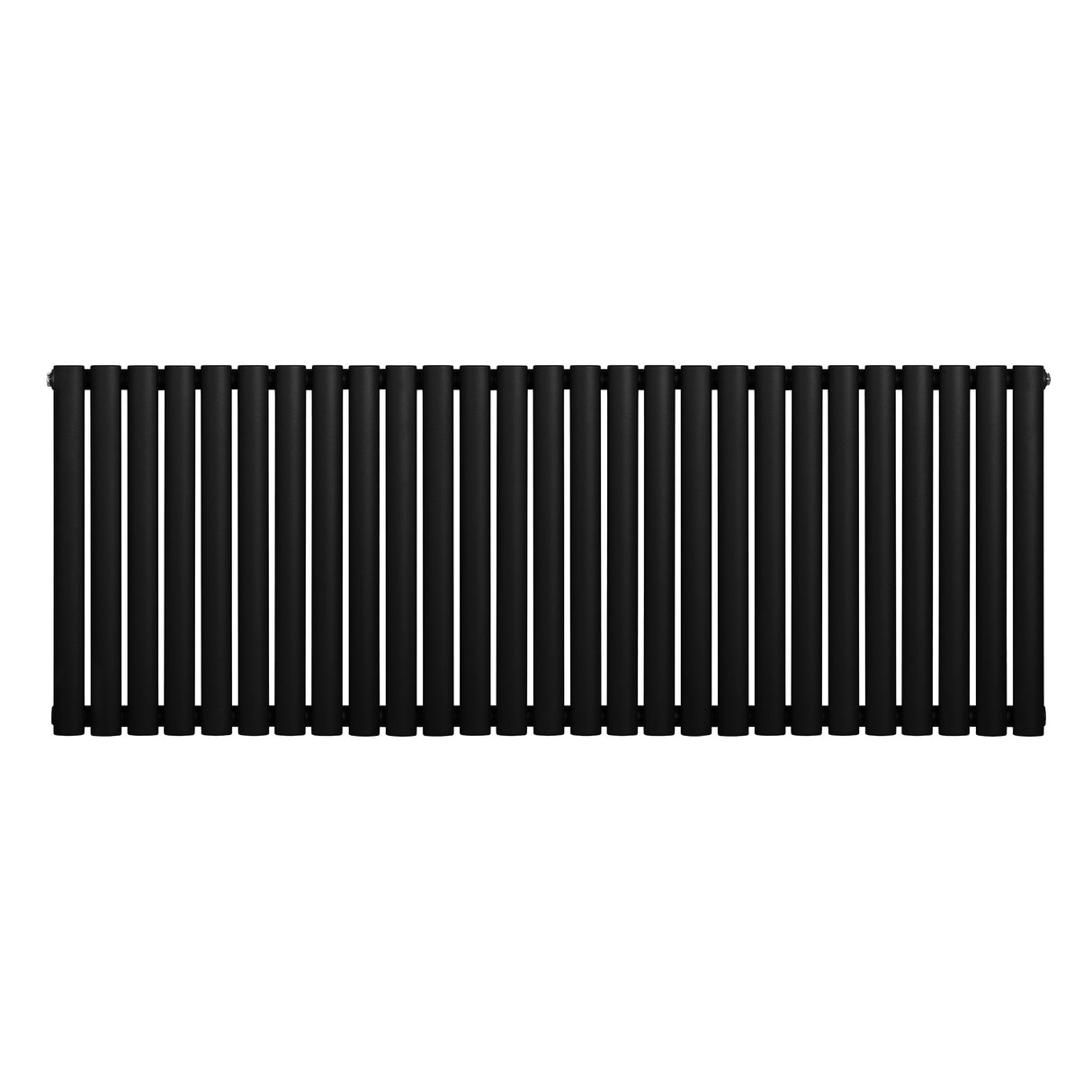 Ovale zwarte design radiator met één kolom, 600 mm hoog en 1620 mm breed, met een strakke, moderne uitstraling en gladde afwerking