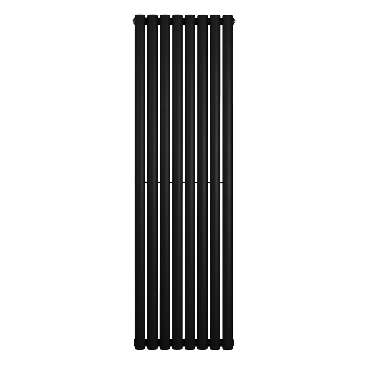 Ovale zwarte design radiator van 1600 mm x 480 mm met een strakke, moderne uitstraling en een gladde, matte afwerking