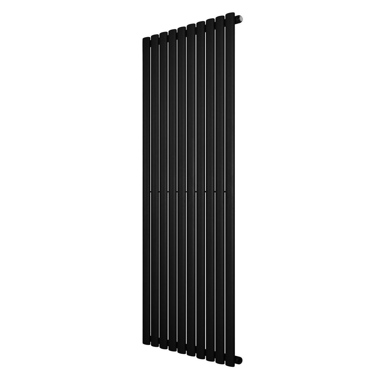 Ovale zwarte design radiator met één kolom, 1600 mm hoog en 600 mm breed, met een strakke, moderne uitstraling en gladde afwerking