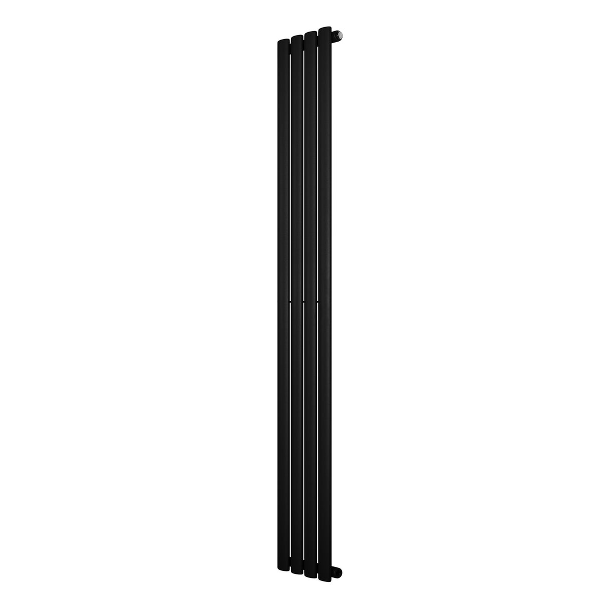 Ovale zwarte designradiator met één kolom, 1800 mm hoog en 240 mm breed, met een strakke, moderne uitstraling en gladde afwerking