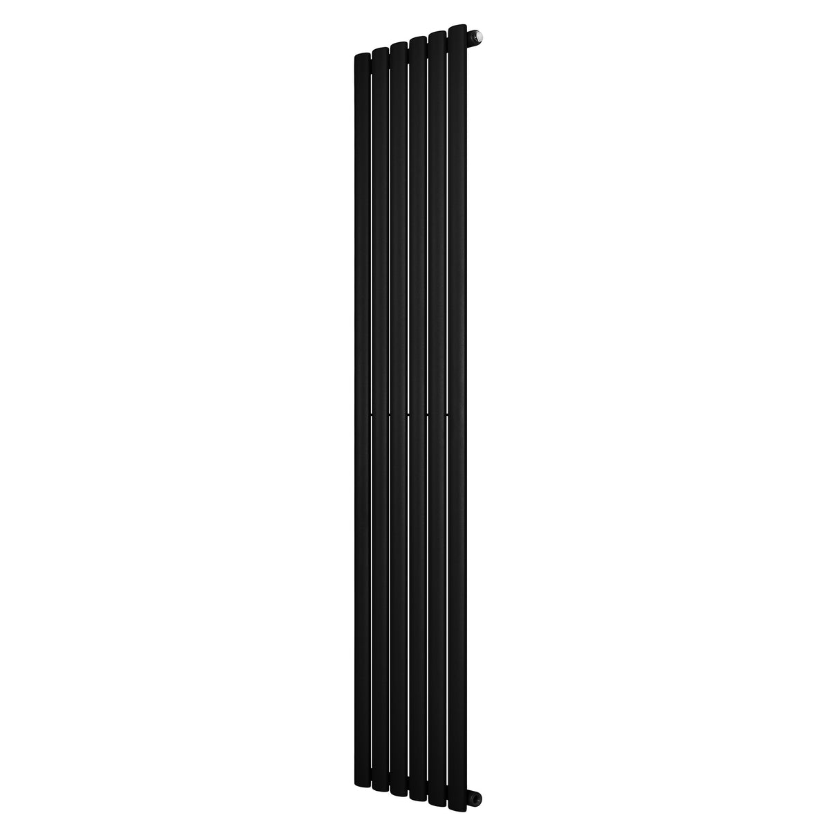 Ovale zwarte design radiator van 1800 mm x 360 mm met een slank, modern ontwerp en een gladde, matte afwerking