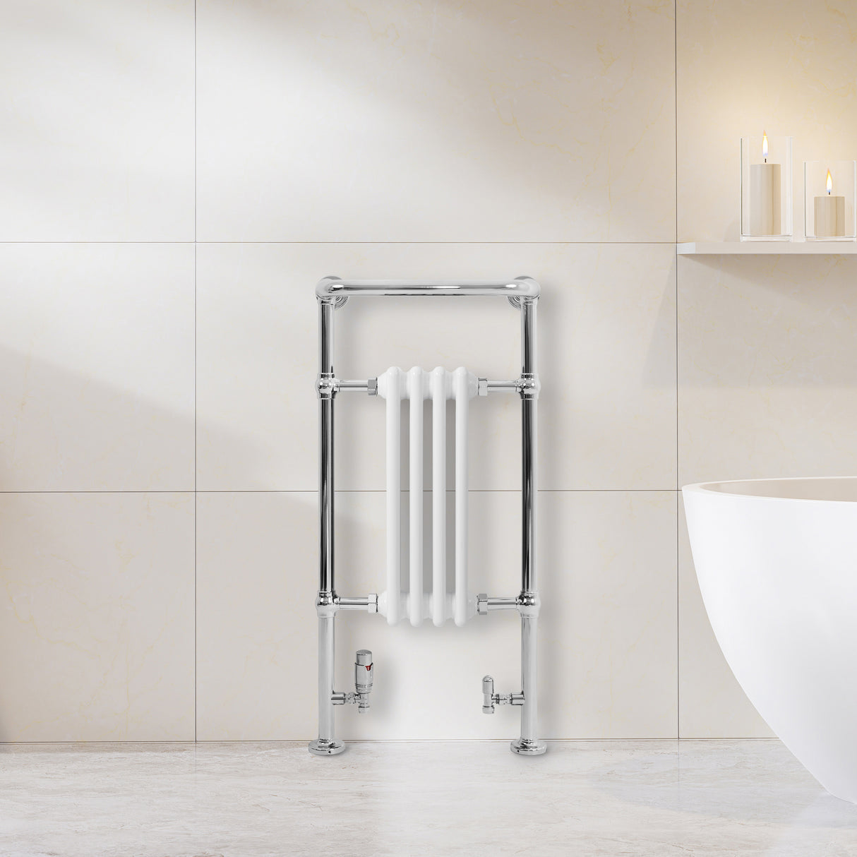Klassieke Radiator met Verwarmde Handdoekrek - 950 mm x 480 mm - Wit