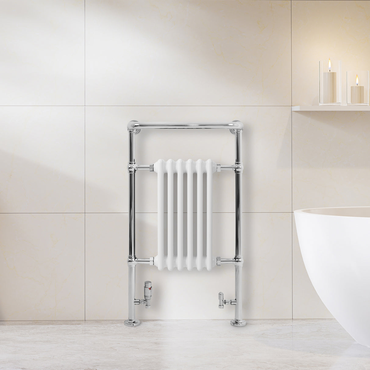 Klassieke Radiator met Verwarmde Handdoekrek - 950 mm x 570 mm - Wit