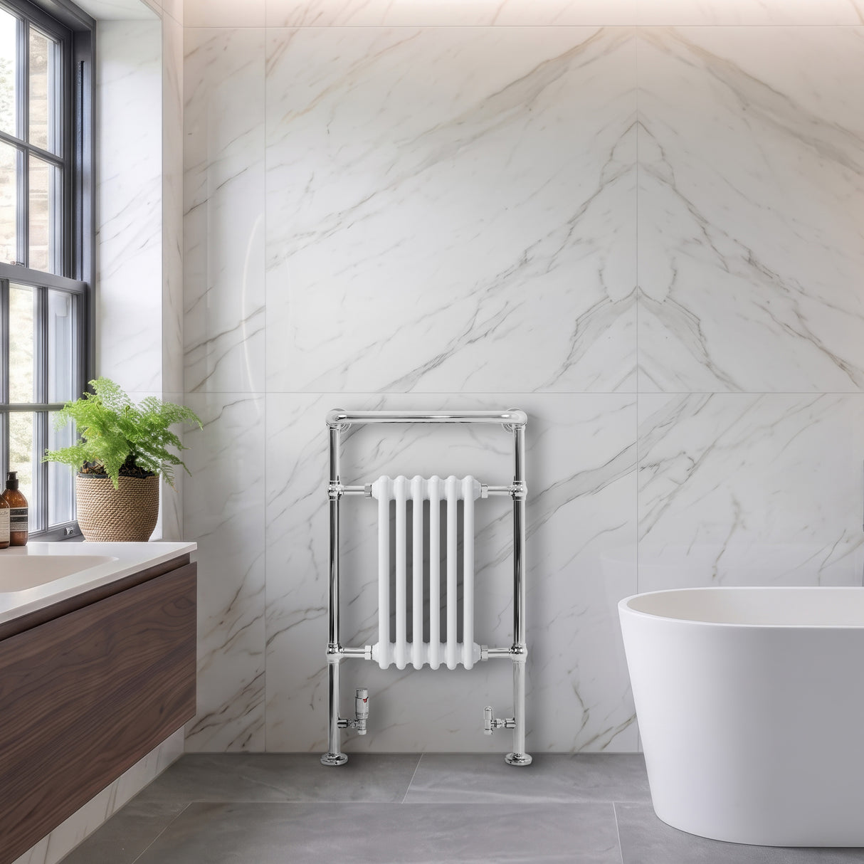Klassieke Radiator met Verwarmde Handdoekrek - 950 mm x 570 mm - Wit