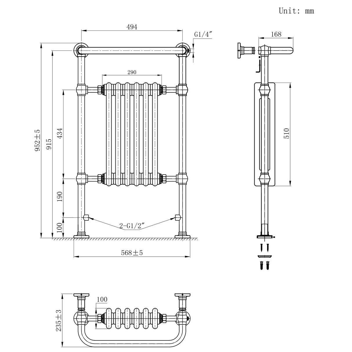 Klassieke Radiator met Verwarmde Handdoekrek - 950 mm x 570 mm - Wit