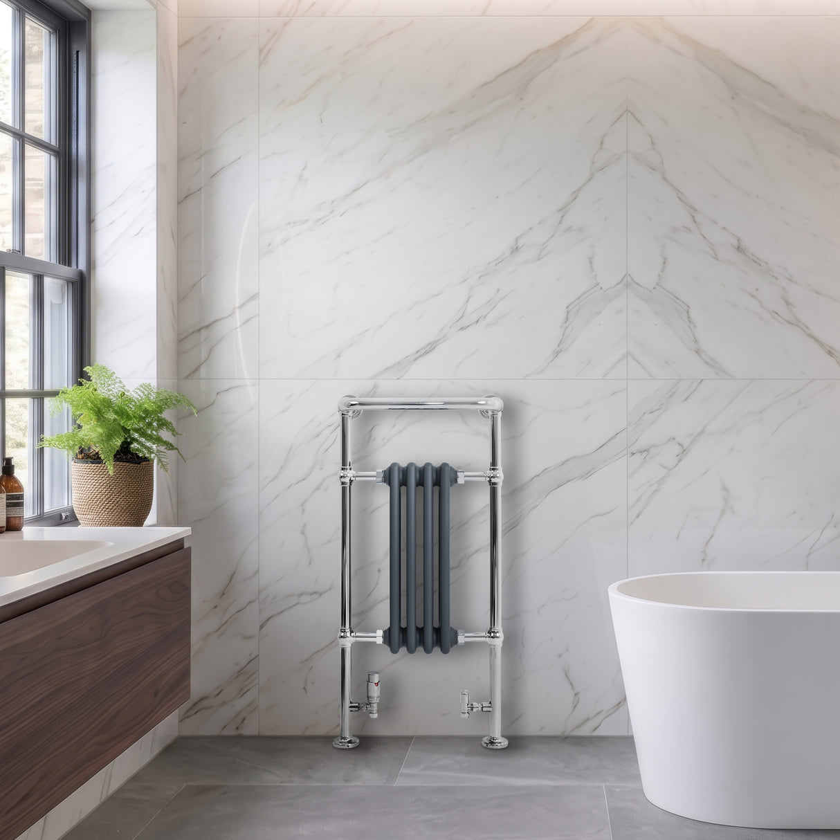Klassieke Radiator met Verwarmde Handdoekrek - 950 mm x 480 mm - Antraciet Grijs