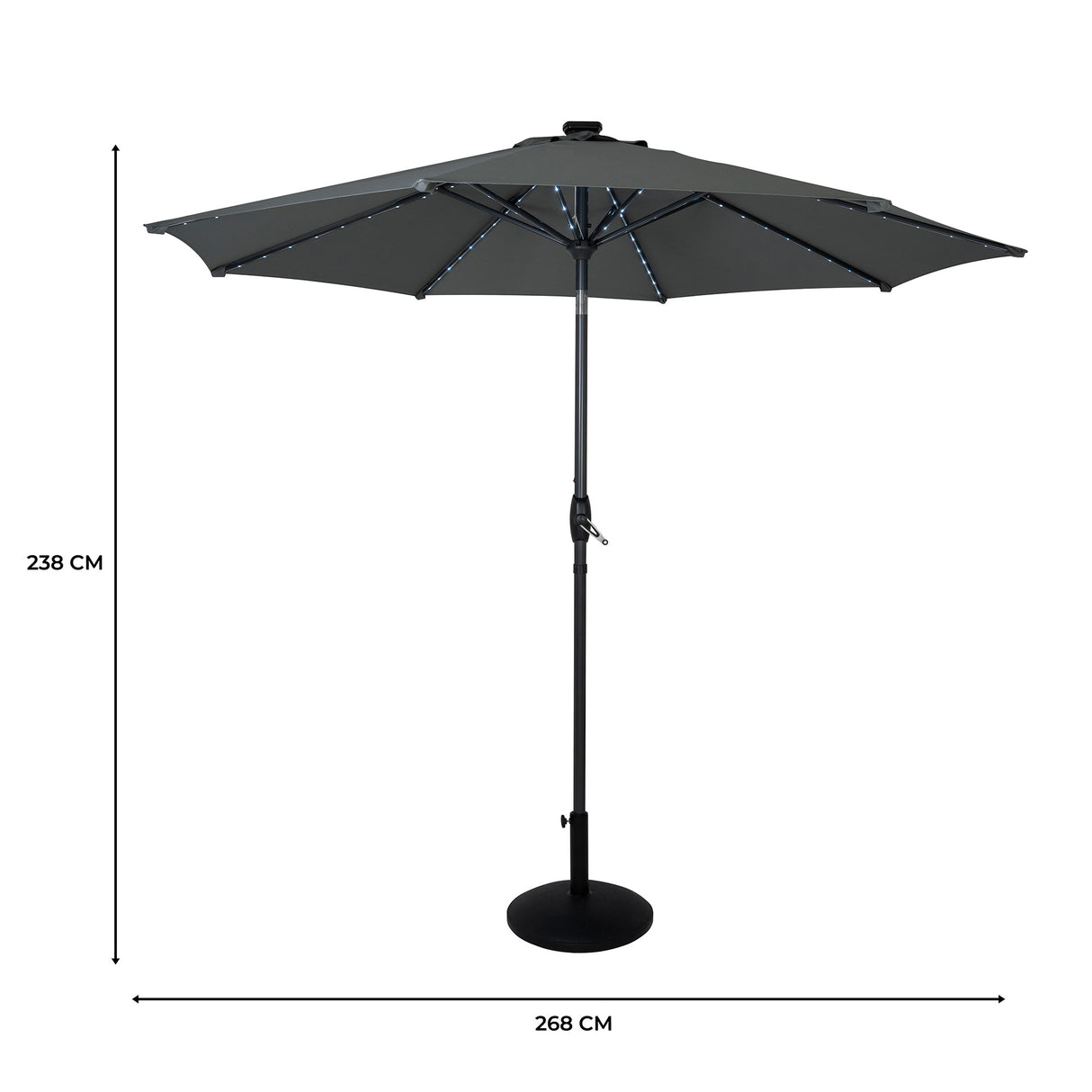 LED Kantelbare Stokparasol 2.7 m met Parasolvoet - Grijs