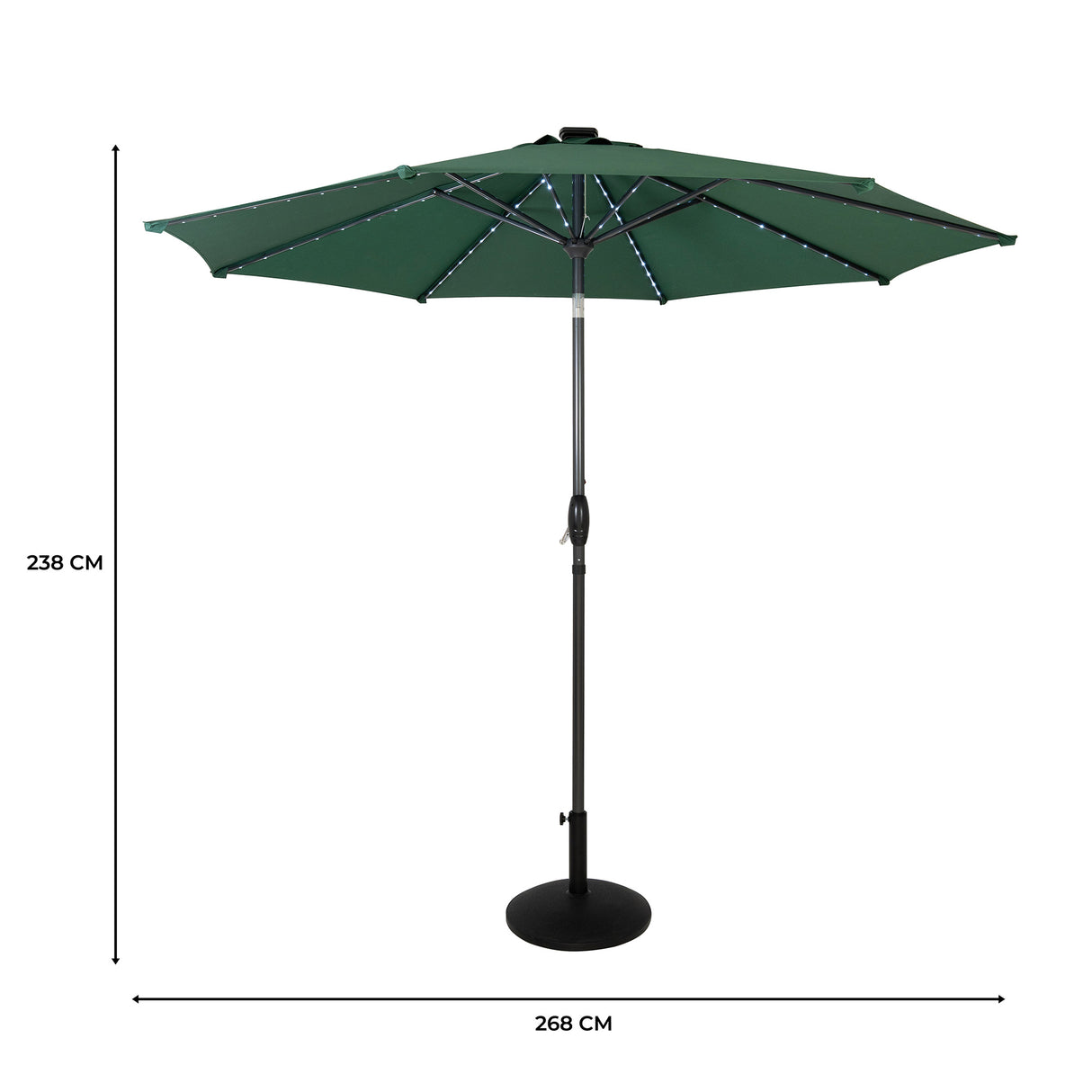 LED Kantelbare Stokparasol 2.7 m met Parasolvoet - Groen