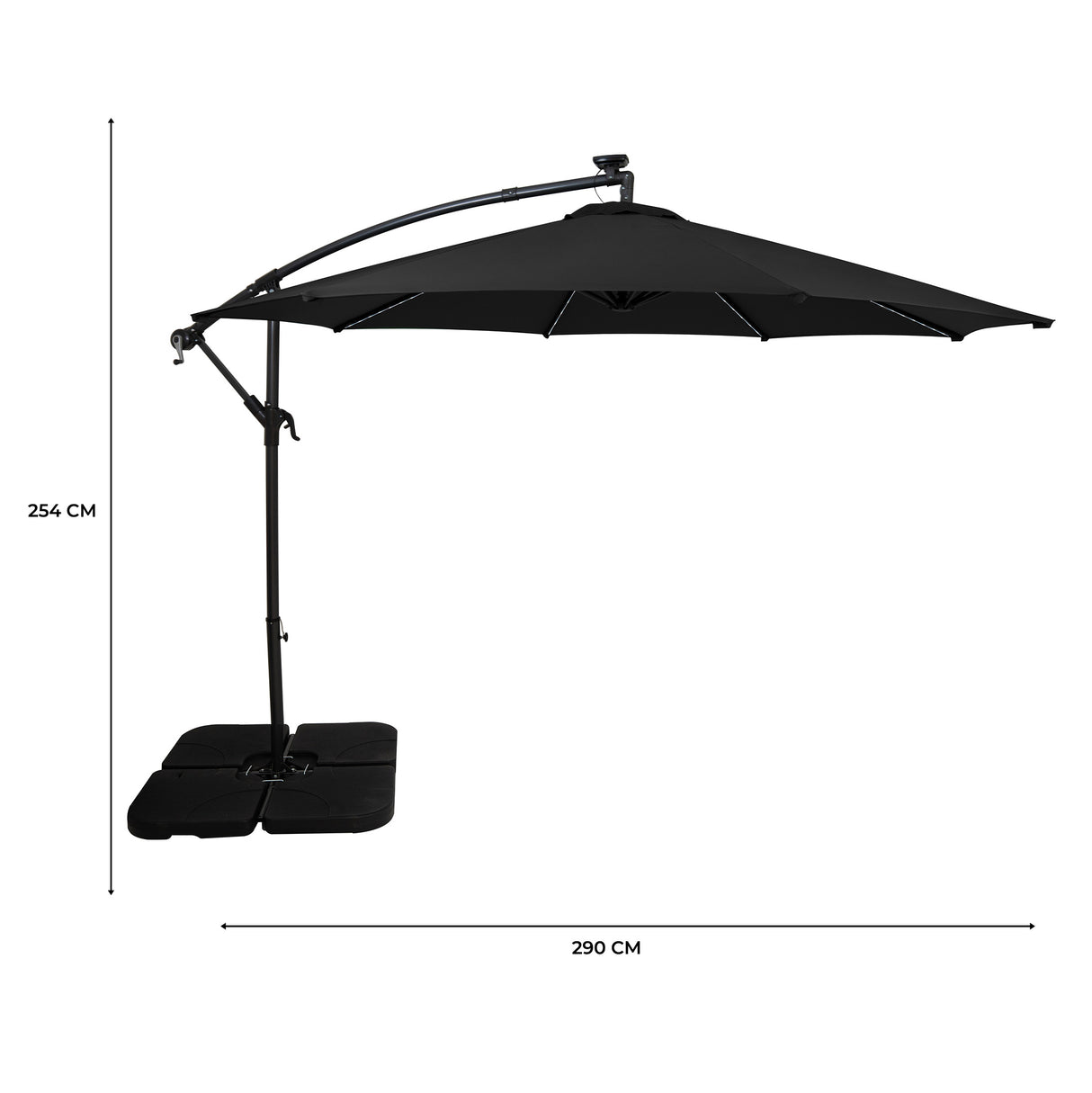 LED Zweefparasol 3 m met Vierkante Parasolvoet - Zwart