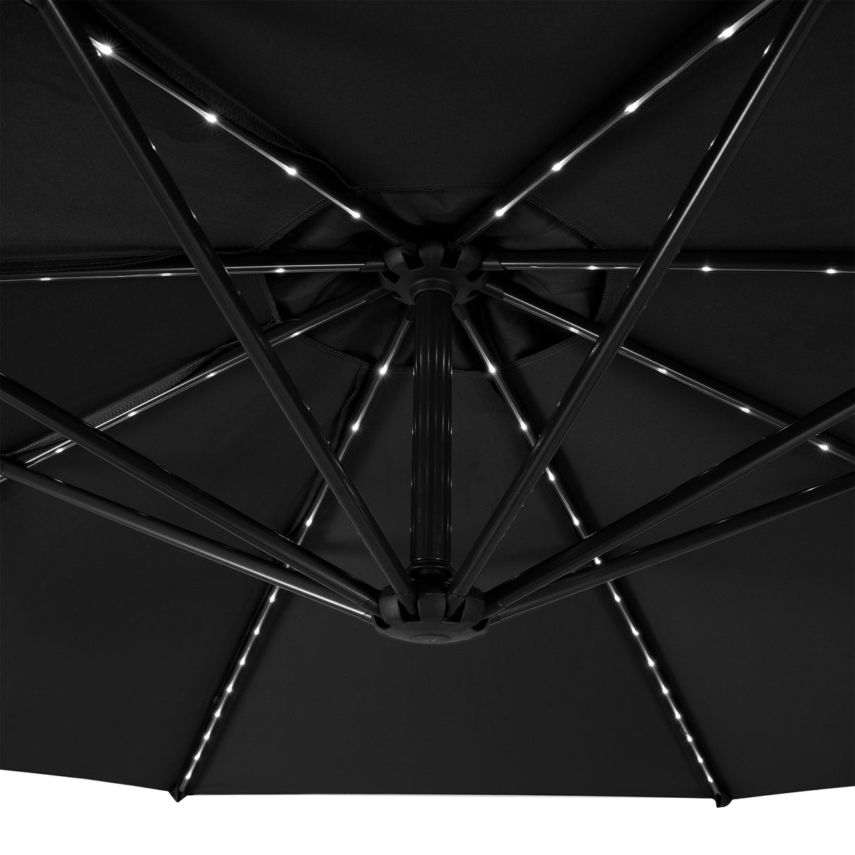 LED Zweefparasol 3 m met Vierkante Parasolvoet - Zwart