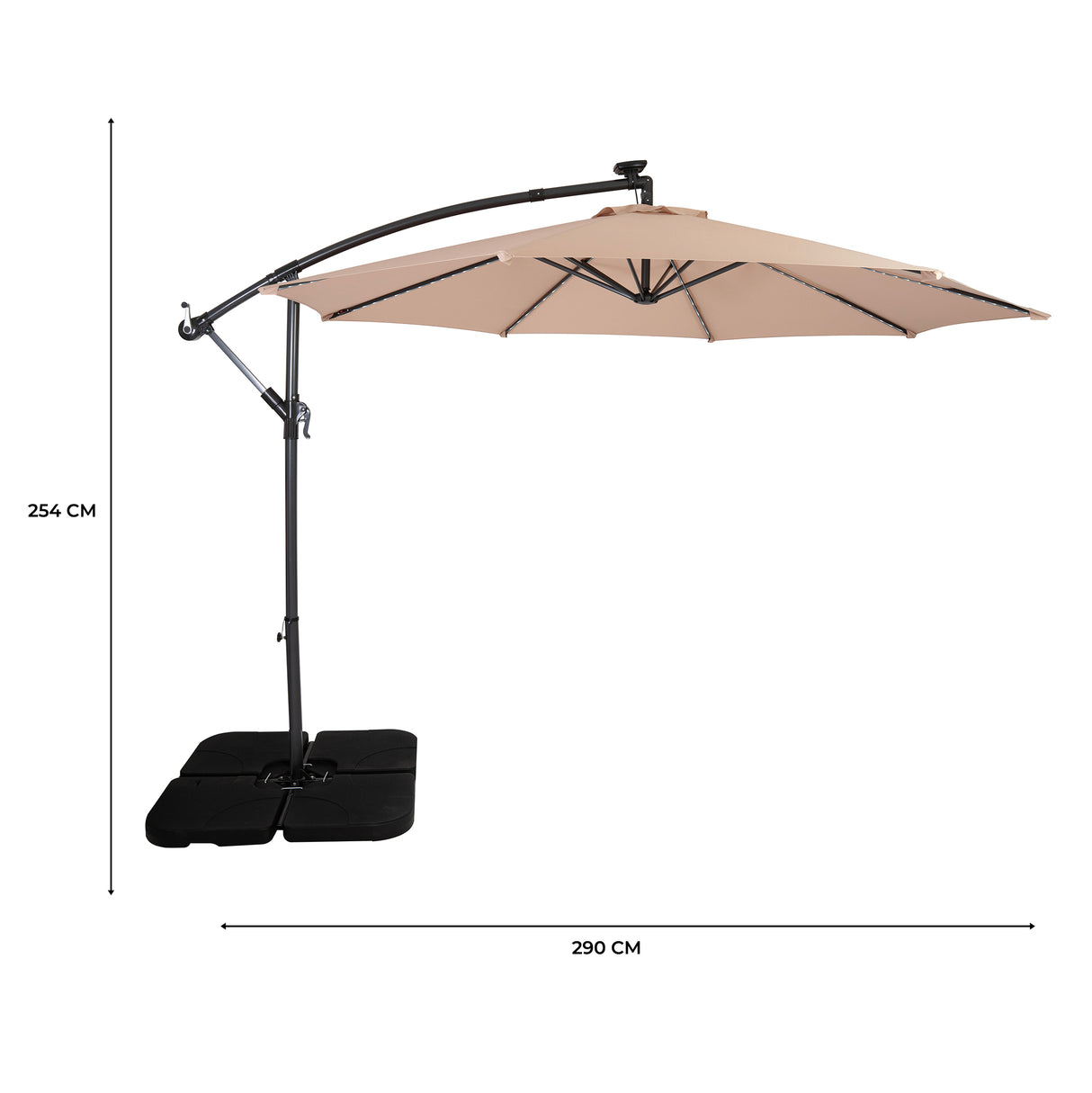 LED Zweefparasol 3 m met Vierkante Parasolvoet - Beige