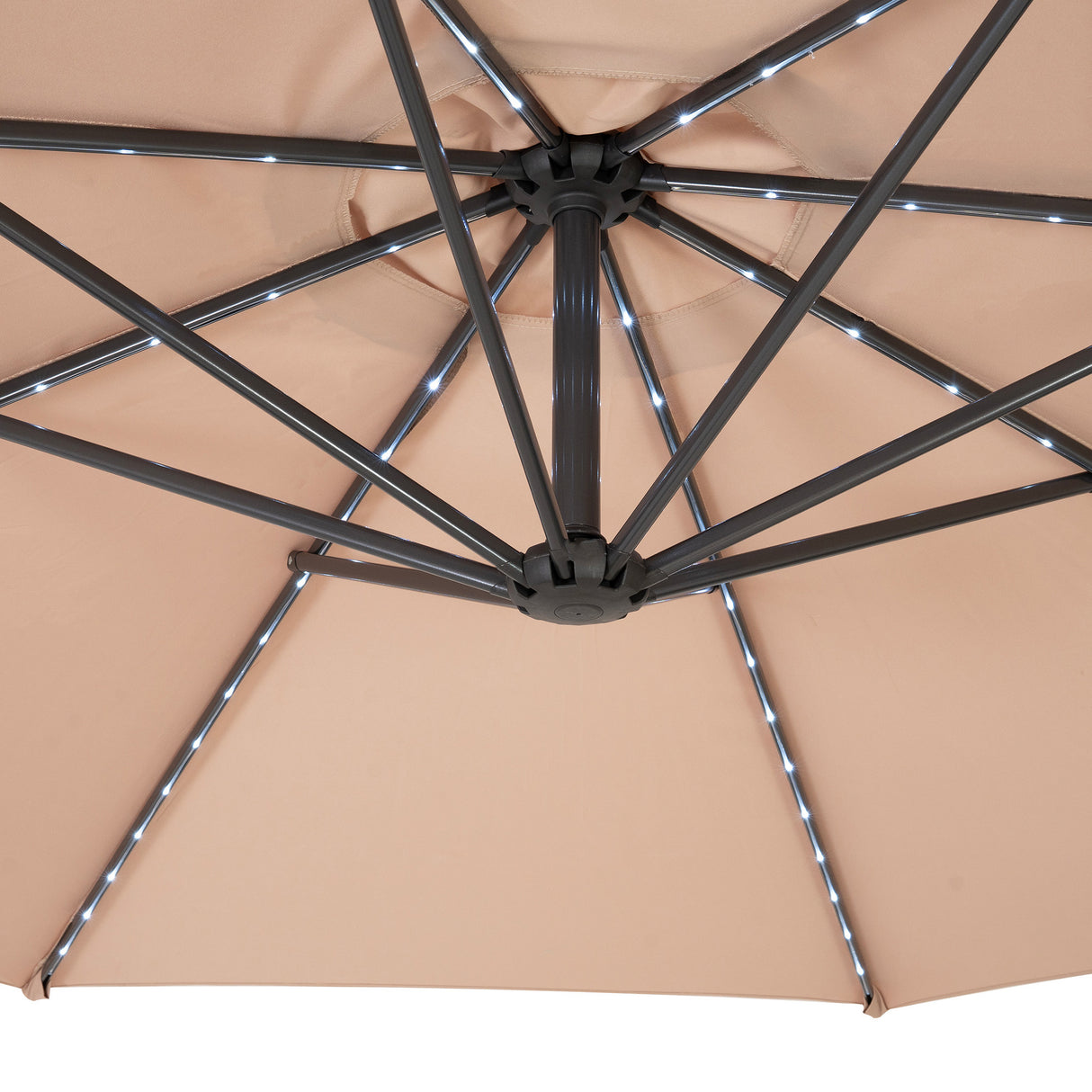 LED Zweefparasol 3 m met Vierkante Parasolvoet - Beige
