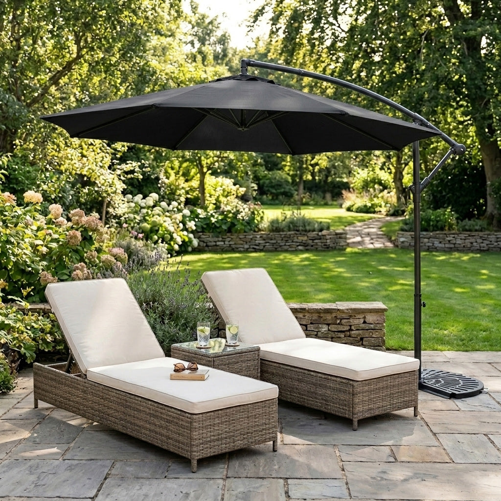 Zweefparasol 3 m met Halfrond 2-Delige Parasolvoet - Zwart
