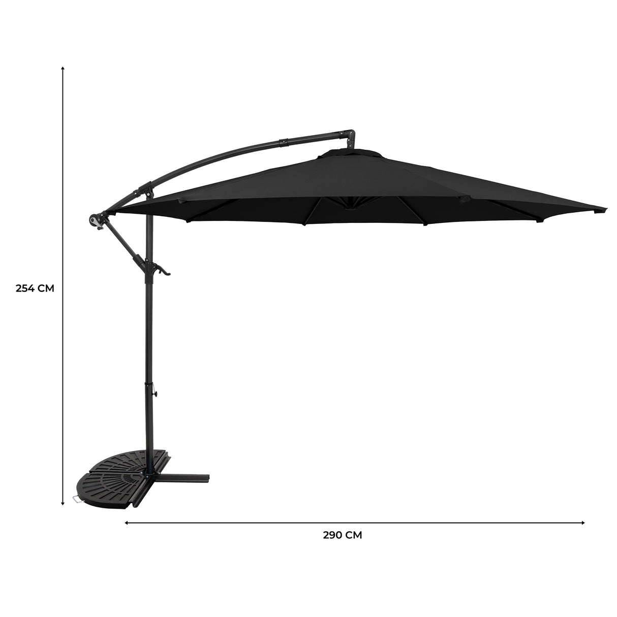 Zweefparasol 3 m met Halfrond 2-Delige Parasolvoet - Zwart