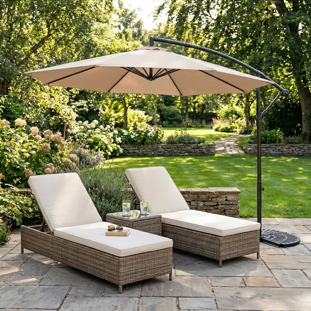 Zweefparasol 3 m met Halfrond 2-Delige Parasolvoet - Beige
