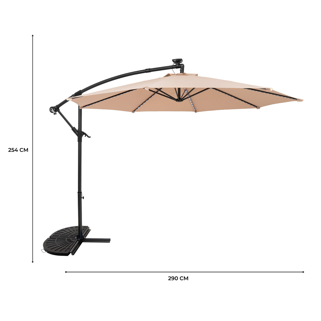 LED Zweefparasol 3 m met Halfrond 2-Delige Parasolvoet - Beige