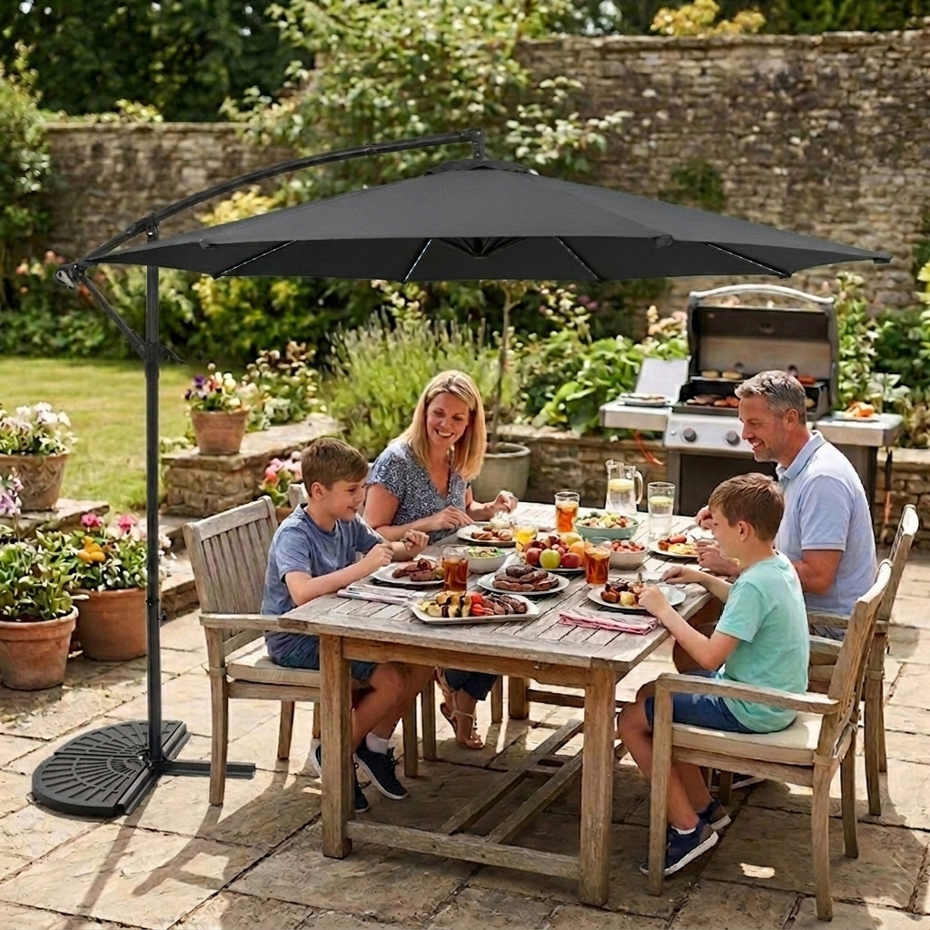 LED Zweefparasol 3 m met Halfrond 2-Delige Parasolvoet - Grijs