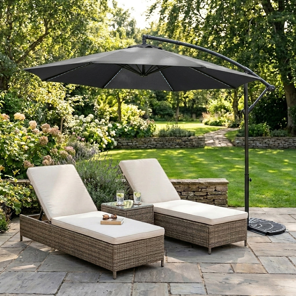 LED Zweefparasol 3 m met Halfrond 2-Delige Parasolvoet - Grijs