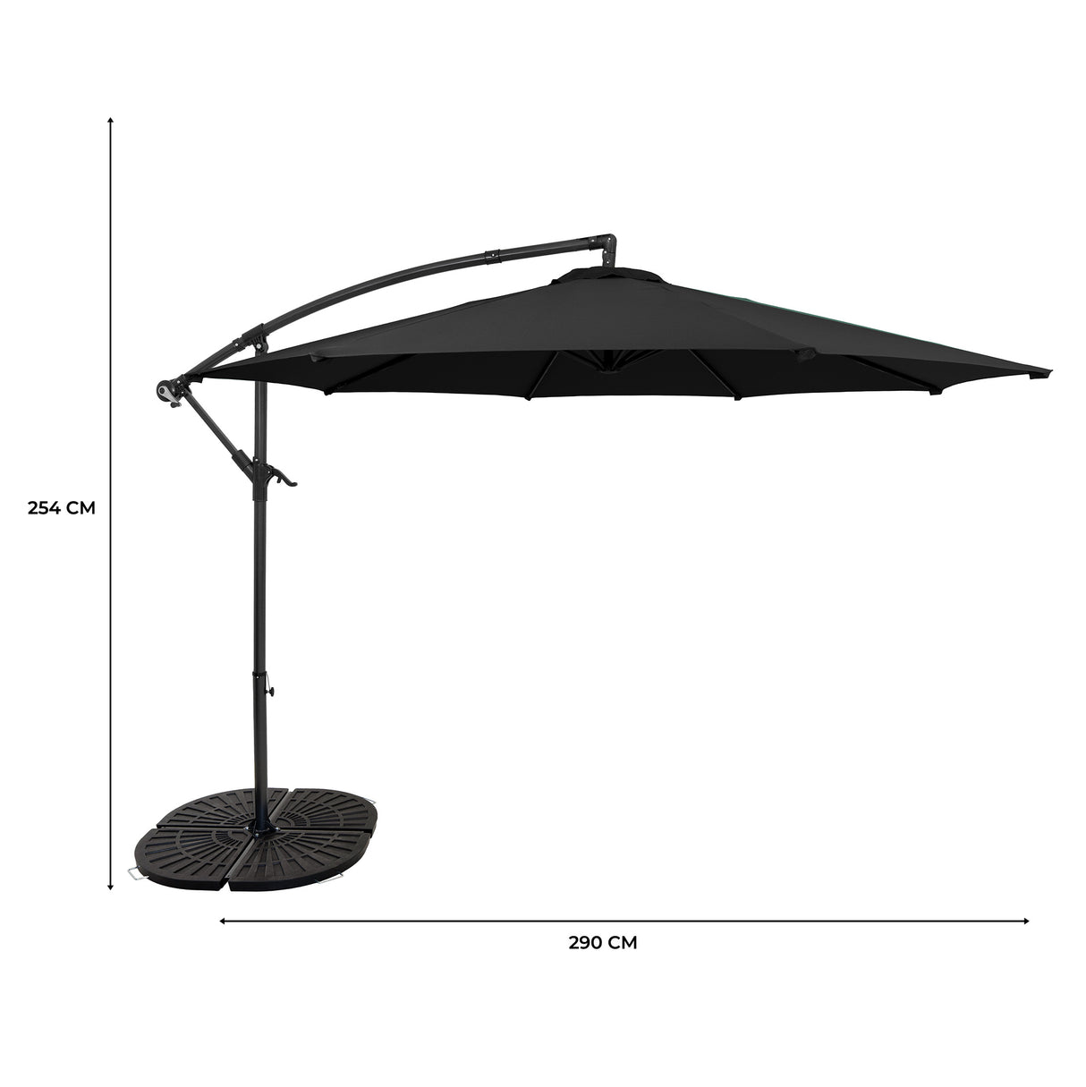 Zweefparasol 3 m met Rond 4-Delige Parasolvoet - Zwart