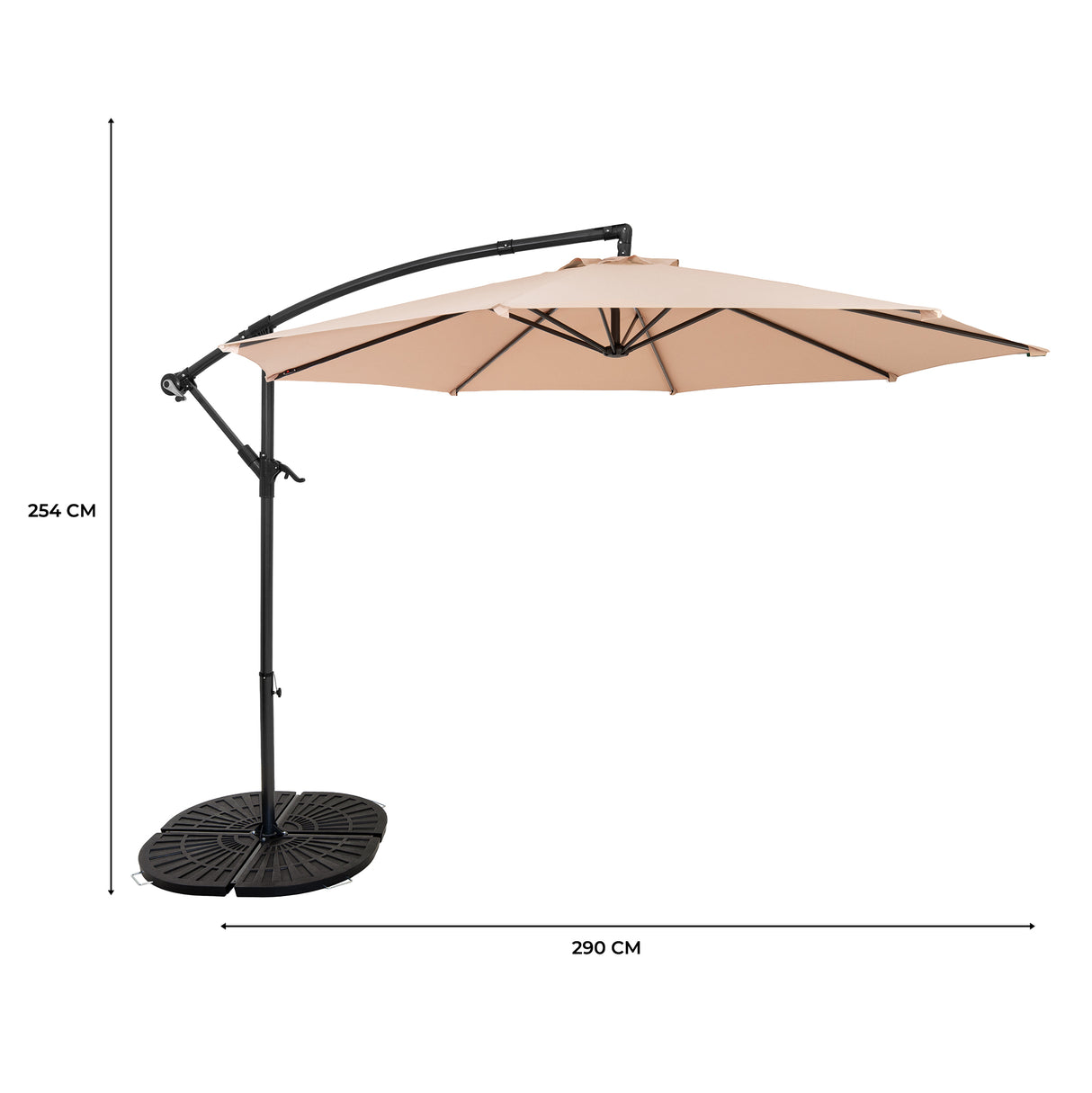 Zweefparasol 3 m met Rond 4-Delige Parasolvoet - Beige