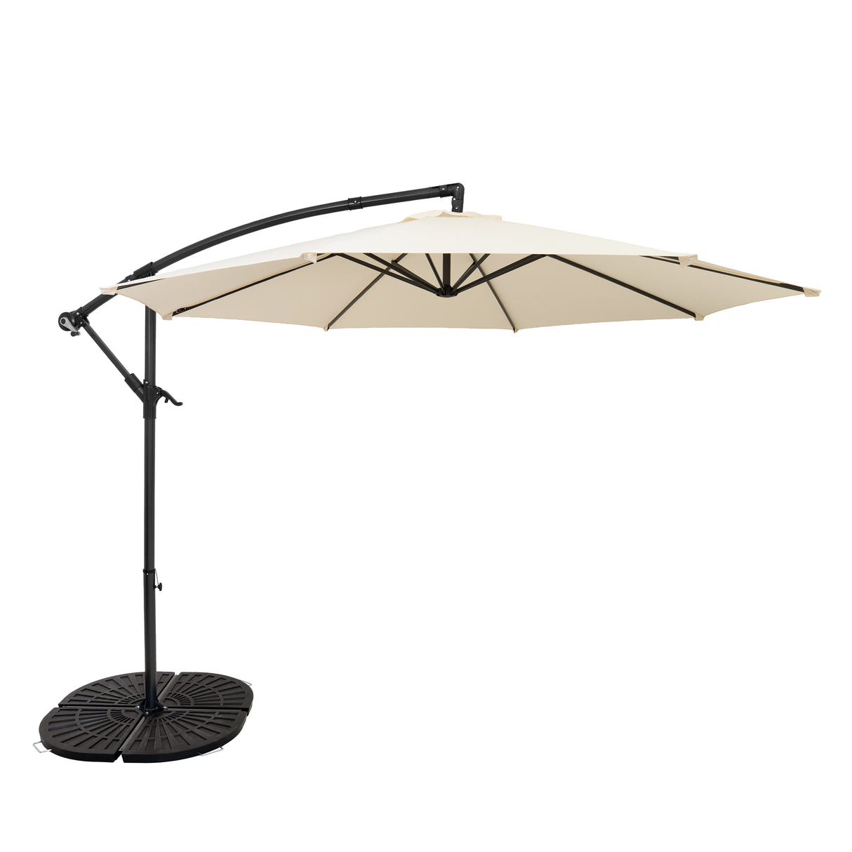 Zweefparasol 3 m met Rond 4-Delige Parasolvoet - Crème