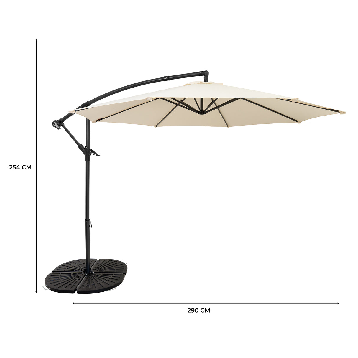 Zweefparasol 3 m met Rond 4-Delige Parasolvoet - Crème