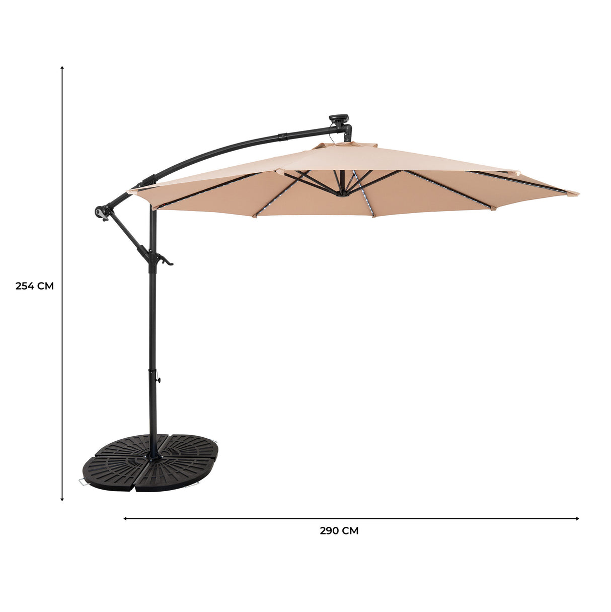 LED Zweefparasol 3 m met Rond 4-Delige Parasolvoet - Beige