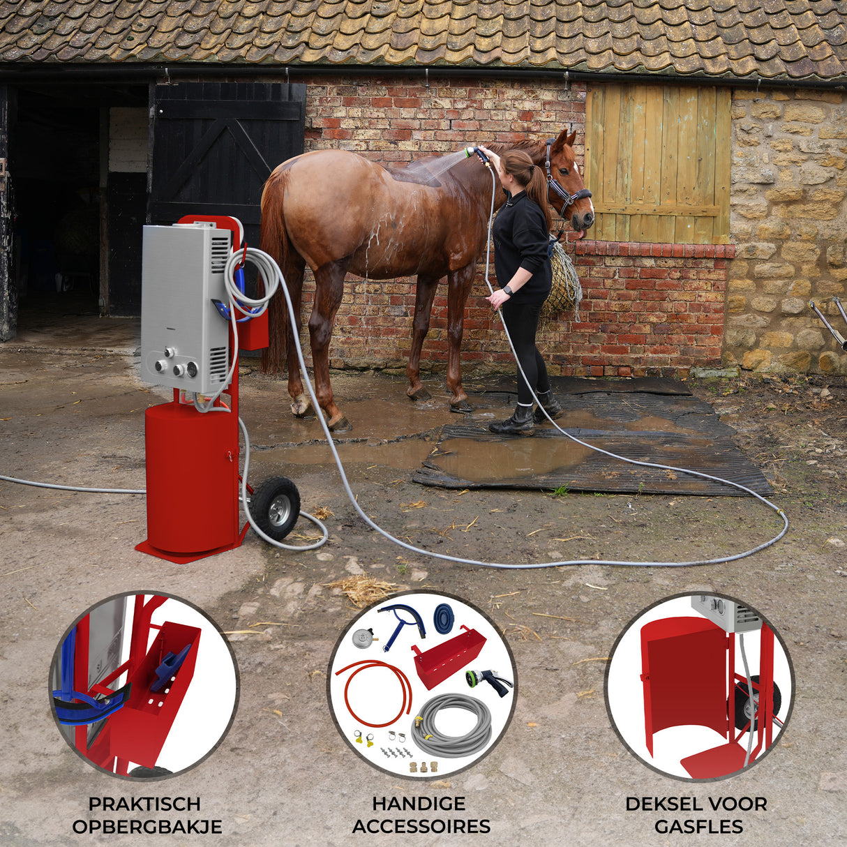 Draagbare Douche voor Paarden - Rood