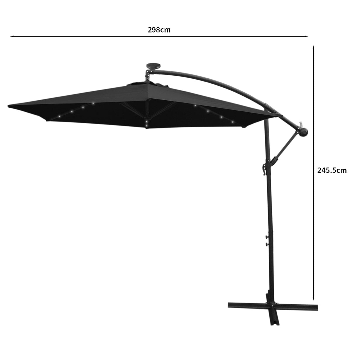 Zweefparasol 3m met LED verlichting - Zwart