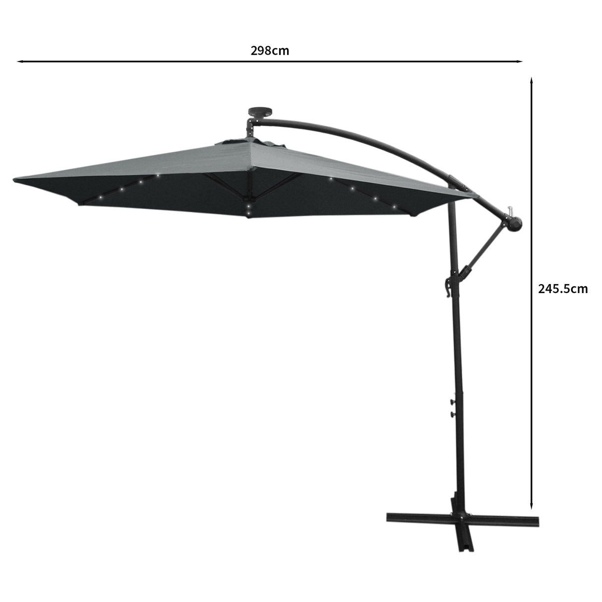 Zweefparasol 3m met LED verlichting - Grijs