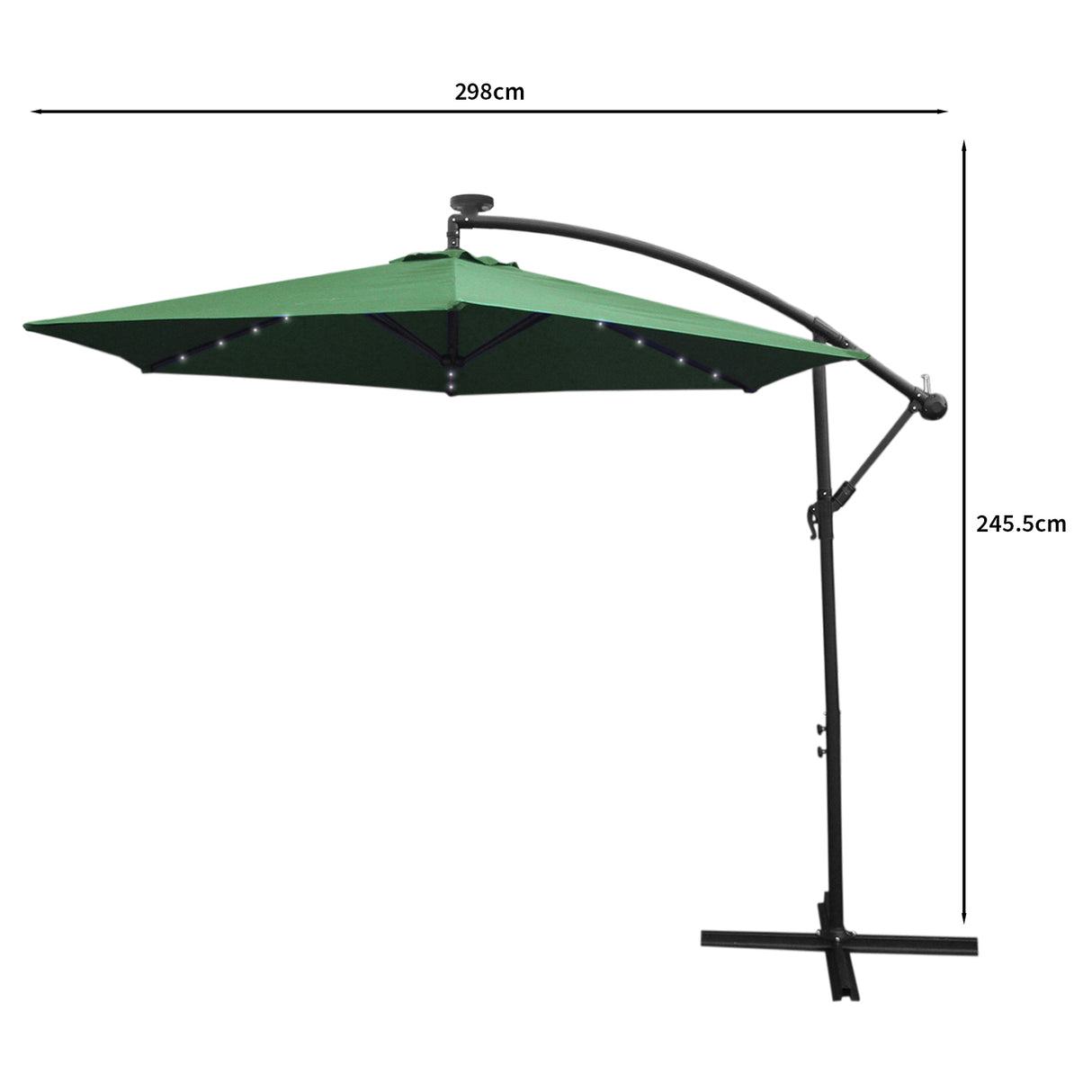 Zweefparasol 3m met LED verlichting - Groen