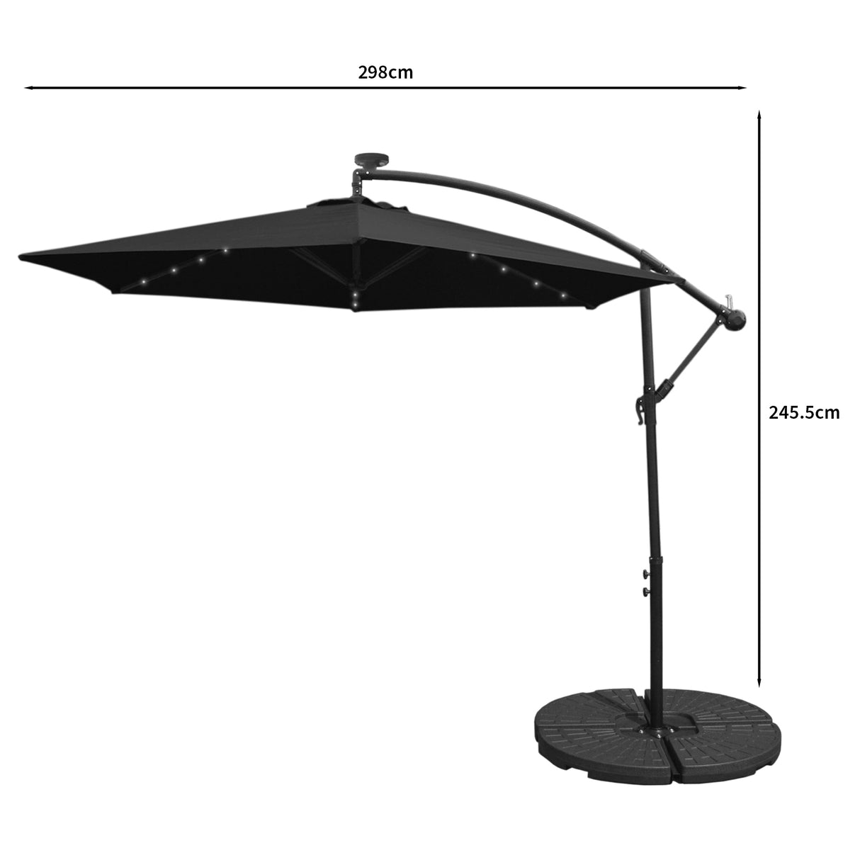 Zwart 3m LED Zweefparasol met Voet