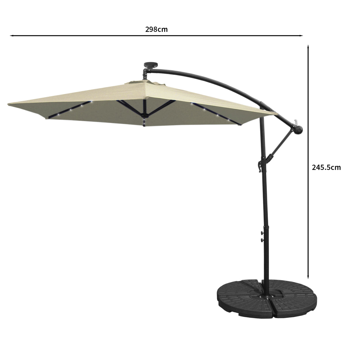 Crème 3m LED Zweefparasol met Voet