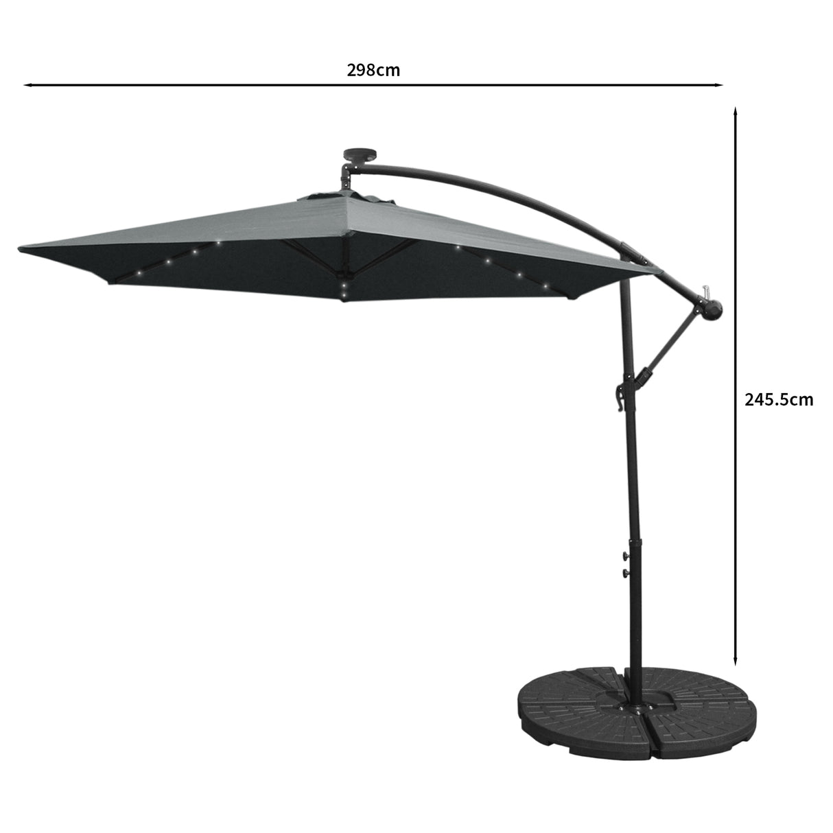 Grijs 3m LED Zweefparasol met Voet
