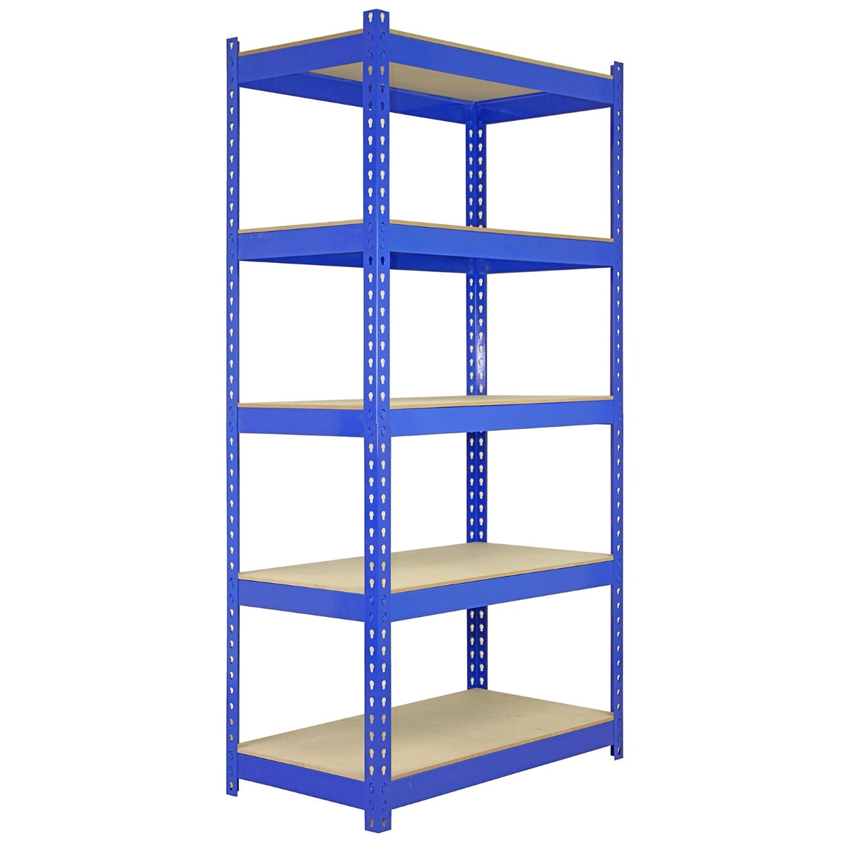 Blauwe metalen stellingkast met vijf planken, 90 x 50 x 180 cm, stevig en duurzaam, ideaal voor opslag en organisatie