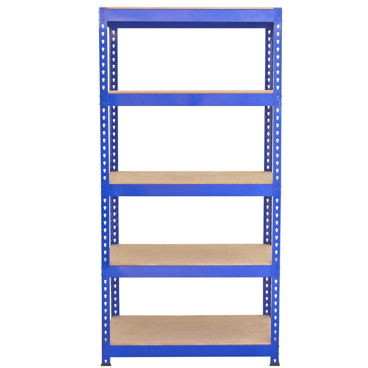 Blauwe metalen stellingkast met vijf houten planken, 90 x 50 x 180 cm, ideaal voor opslag en organisatie in elke ruimte
