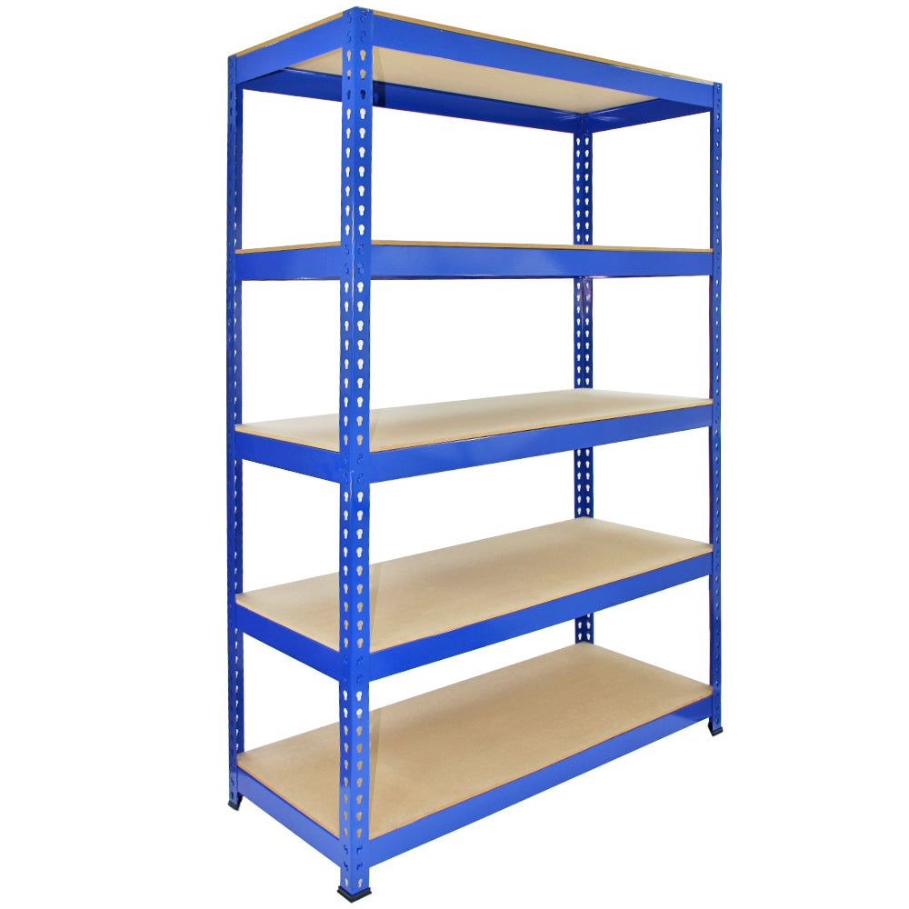 Blauwe metalen stellingkast met vijf stevige planken, 120 x 50 x 180 cm, ideaal voor opslag en organisatie in huis of kantoor