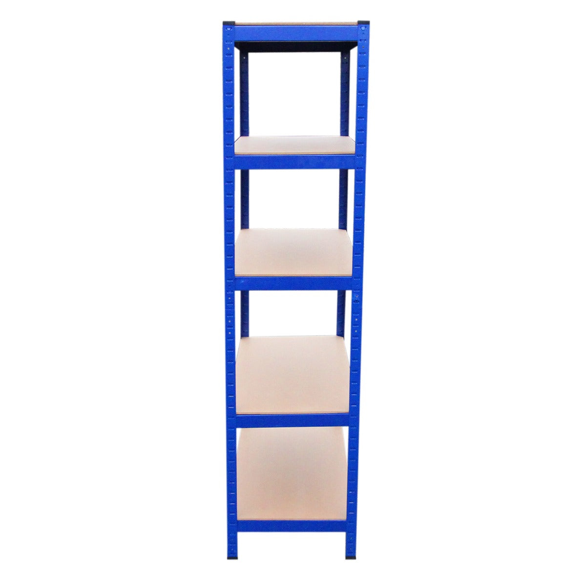 Blauwe metalen stellingkast met vier stevige planken, ideaal voor opslag, met een afmeting van 90cm x 45cm x 180cm