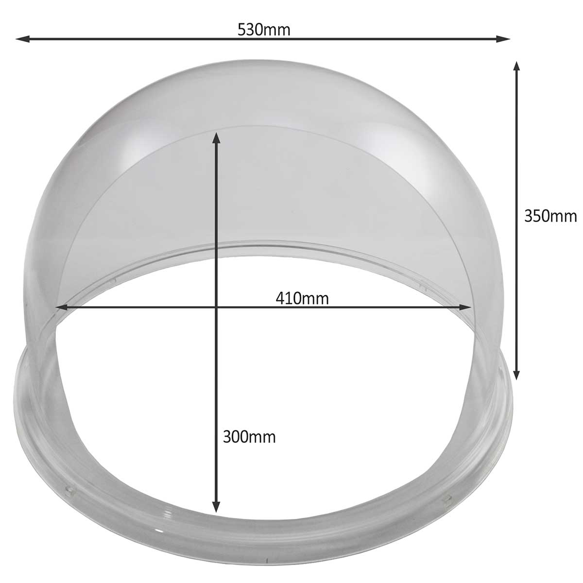 Transparante beschermende koepel voor KuKoo suikerspinmachine, met afgeronde bovenkant en duidelijke afmetingen voor optimale bescherming