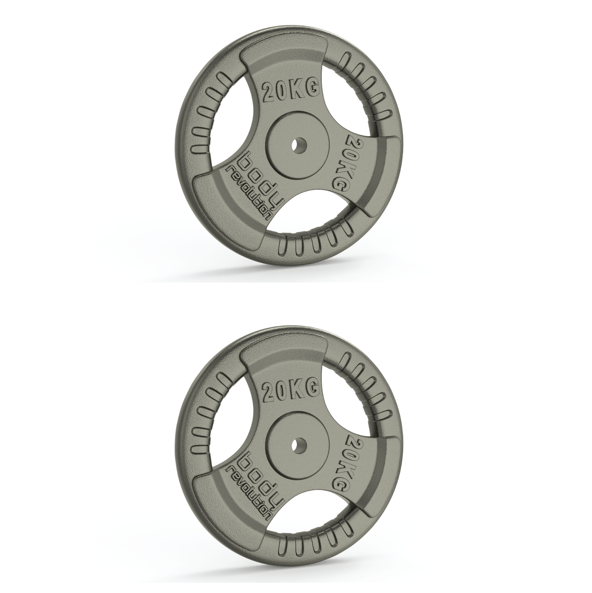 2x 20kg Gietijzeren Halterschijven – 1” Standaard Tri-Grip