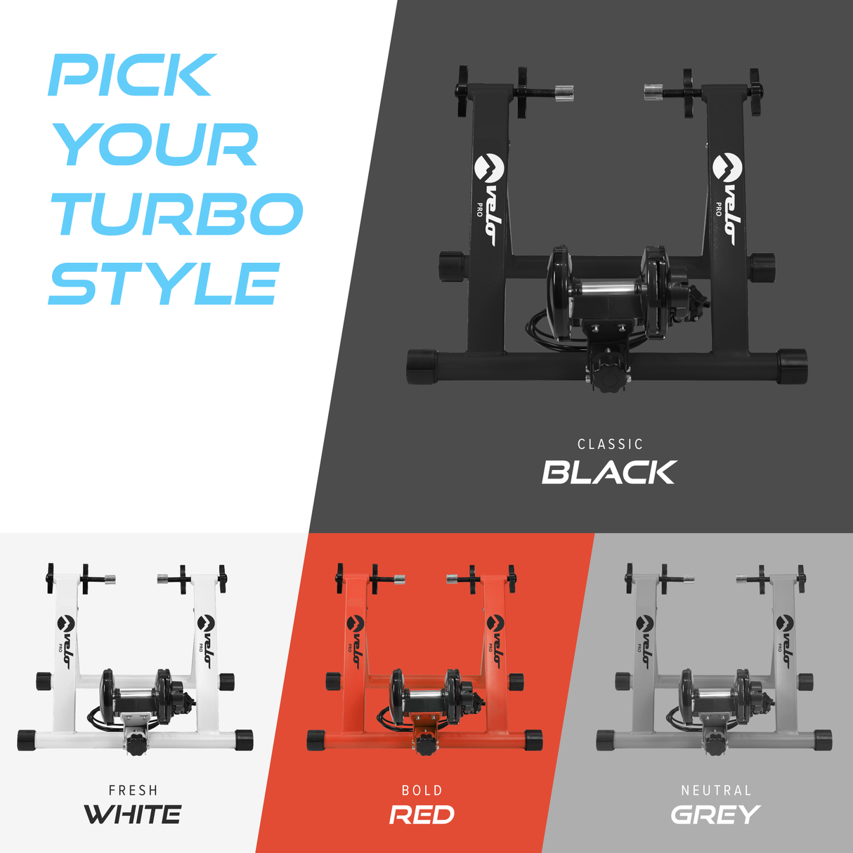 Magnetische fietstrainer Velo Pro in zilver met mat oppervlak, stevig ontwerp en verstelbare weerstand voor optimale trainingservaring