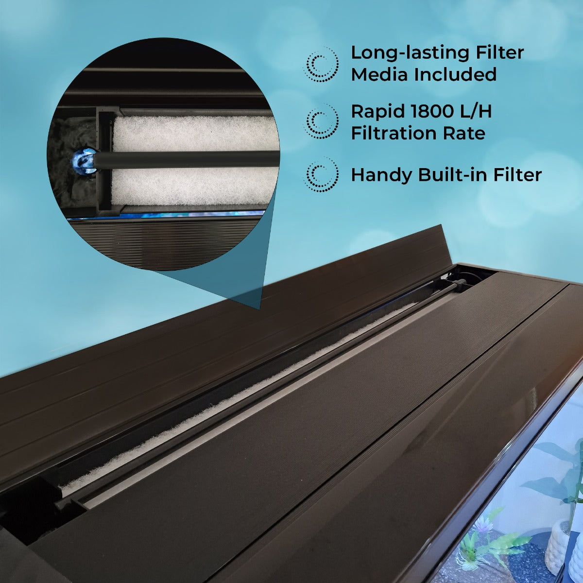 Aquarium 300 L Zwart + Meubel - Starterset - blauw grind