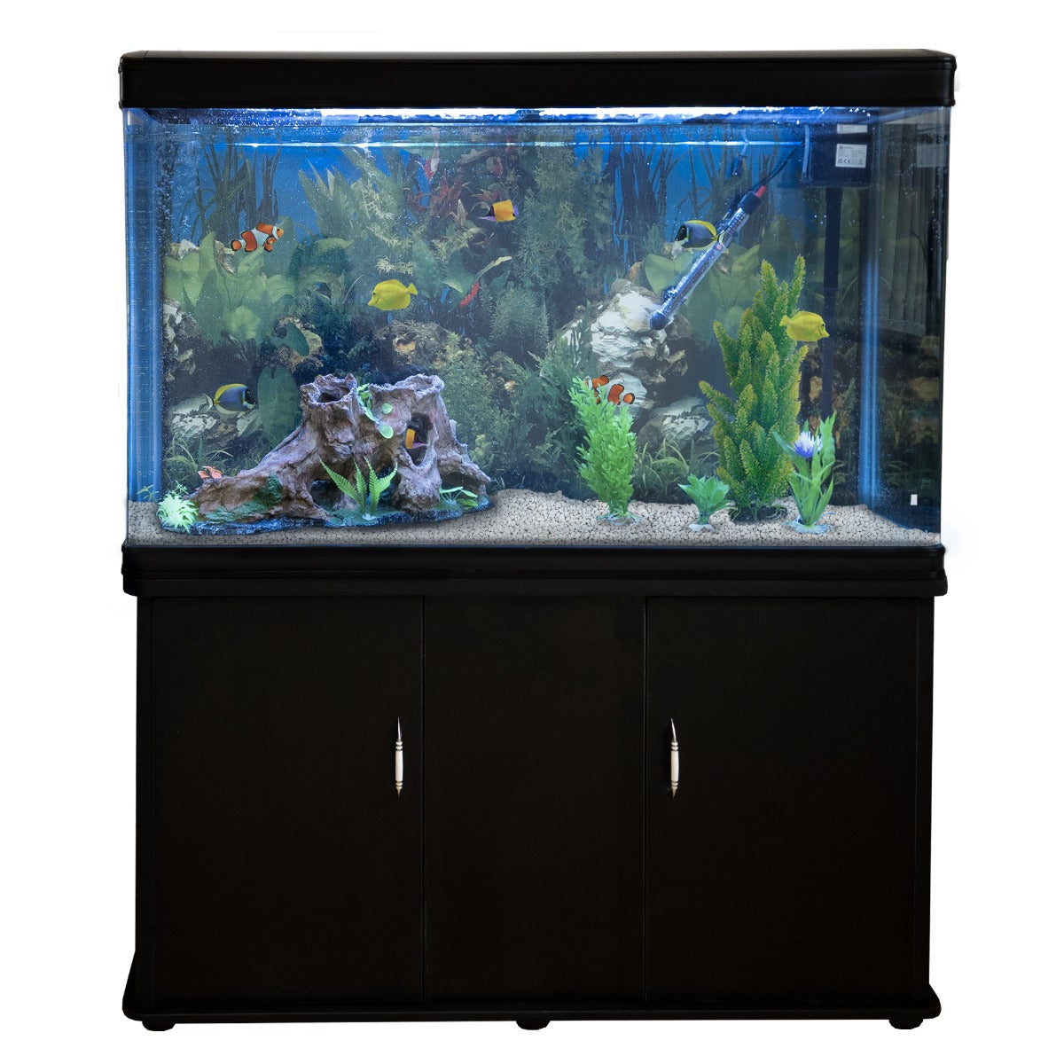 Aquarium 300 L Zwart + Meubel - Starterset - Wit grind