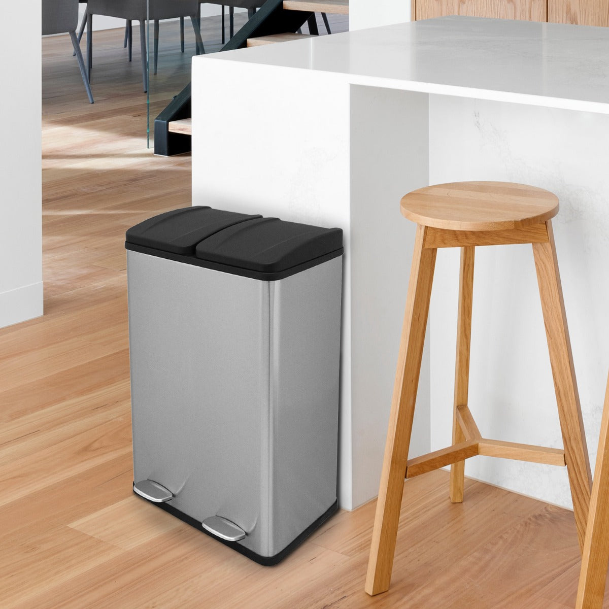 Dubbele Pedaalemmer 60 L - Zilver