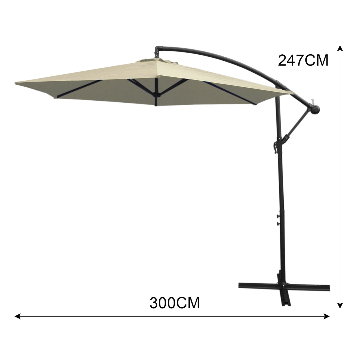 Zweefparasol + Vierkante Basis - Crème