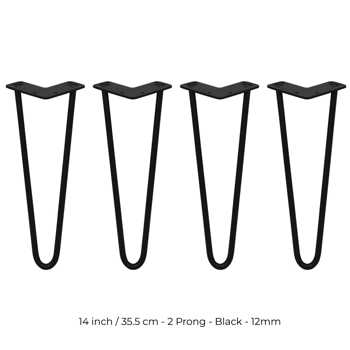 4 x Hairpin poten - 35,5cm - 2 pin - 12mm - Zwart
